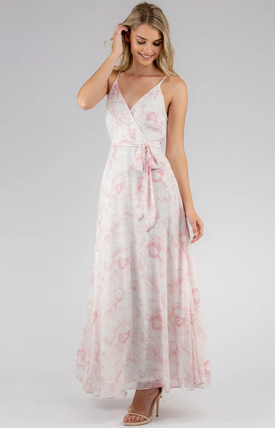 Floral Singlet Strap Maxi Dress with Belt (ADR987B)