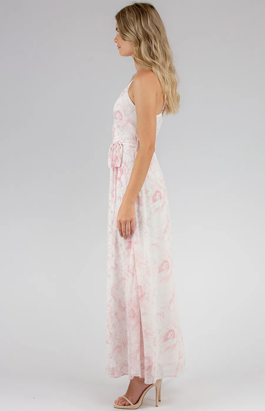 Floral Singlet Strap Maxi Dress with Belt (ADR987B)