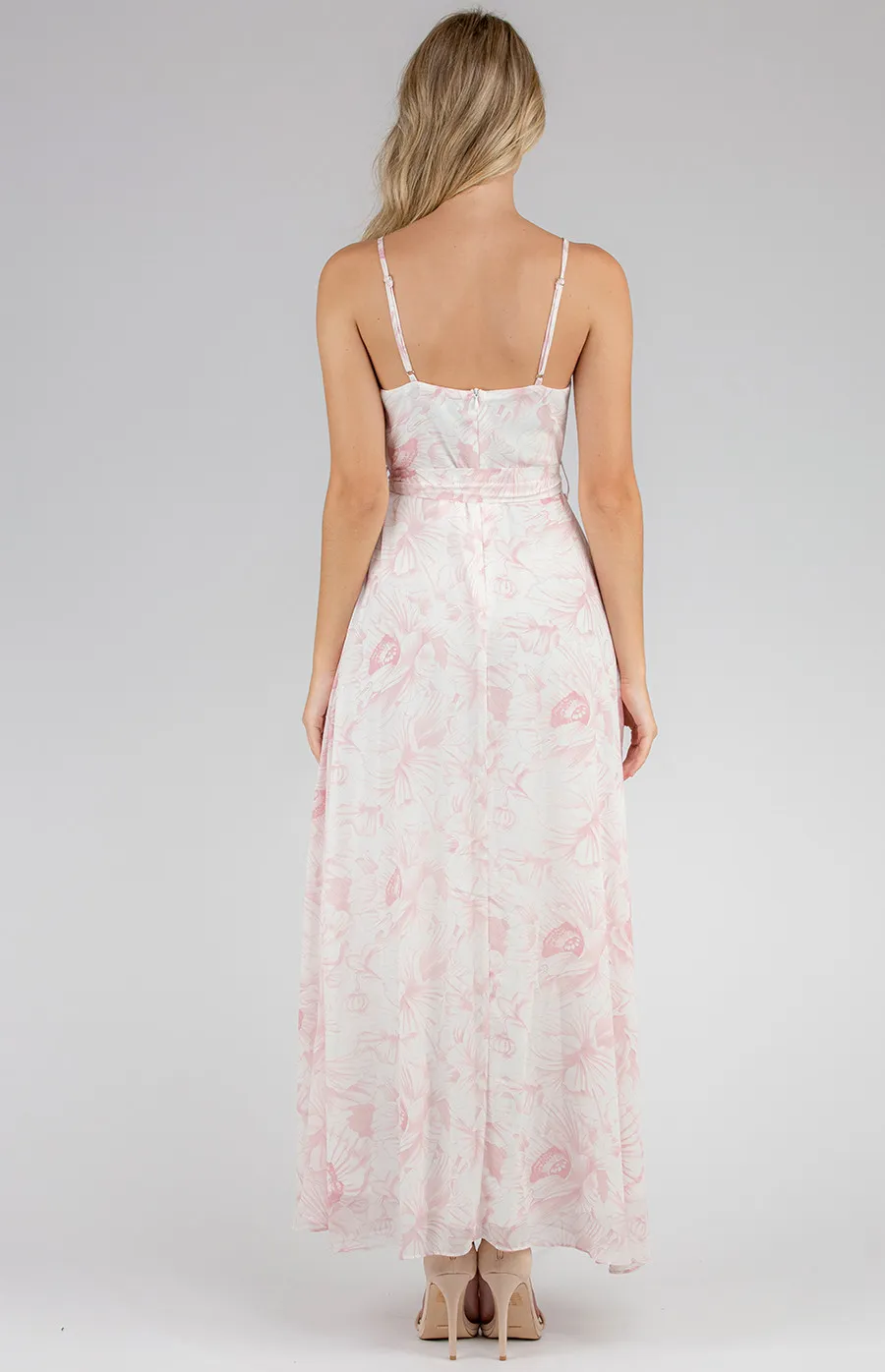 Floral Singlet Strap Maxi Dress with Belt (ADR987B)