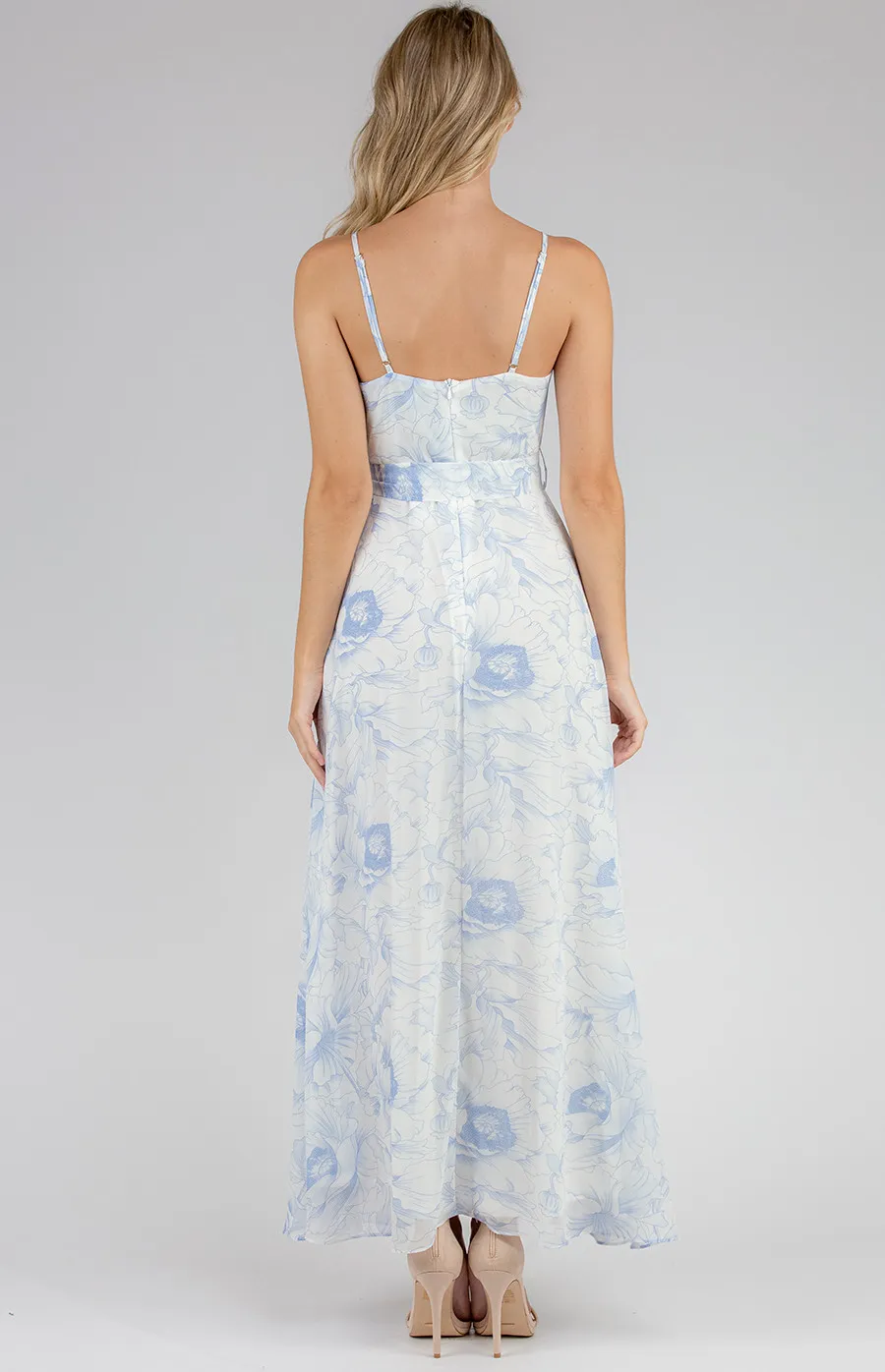 Floral Singlet Strap Maxi Dress with Belt (ADR987B)