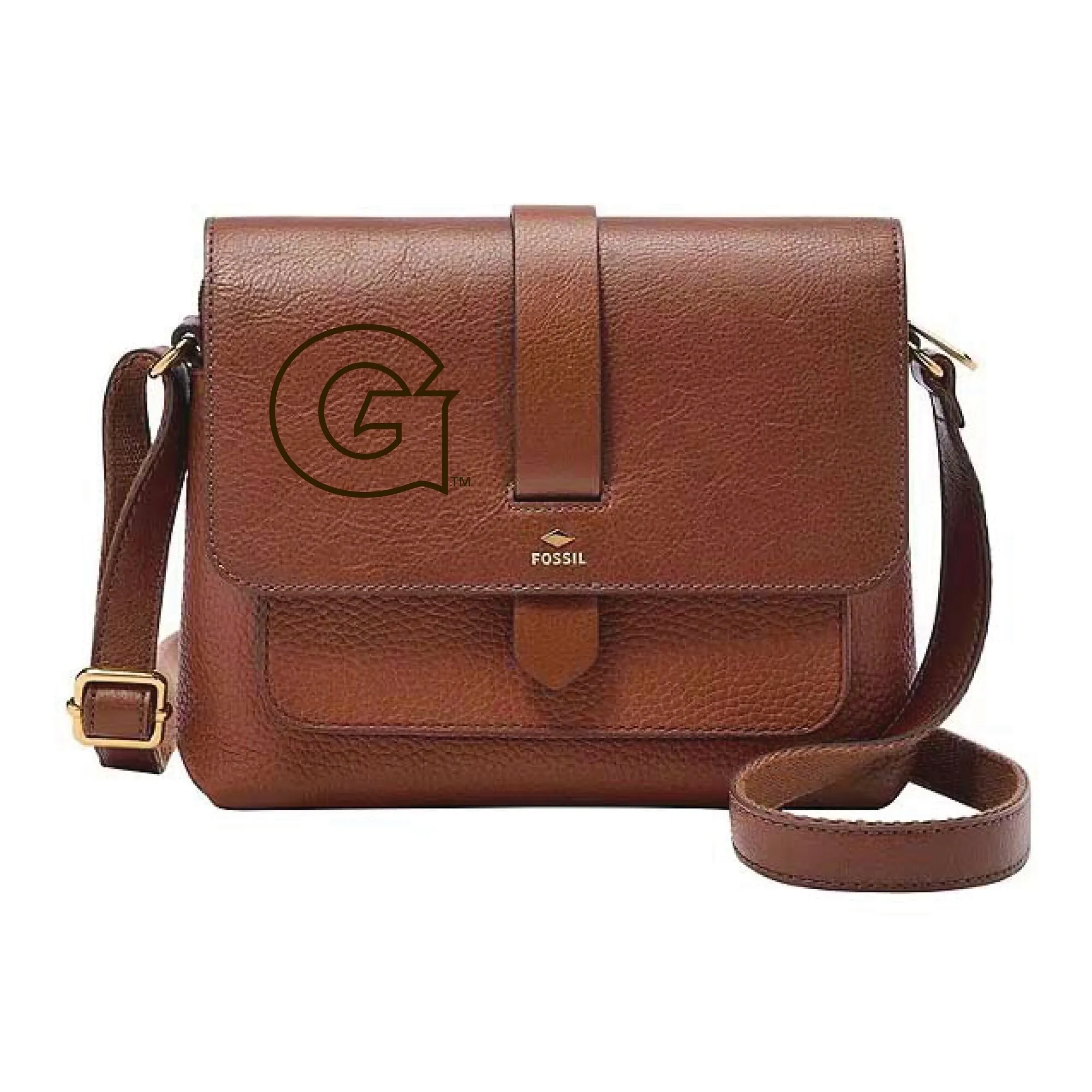 Fossil Georgetown Hoyas Kinley Brown Leather Small Crossbody Bag