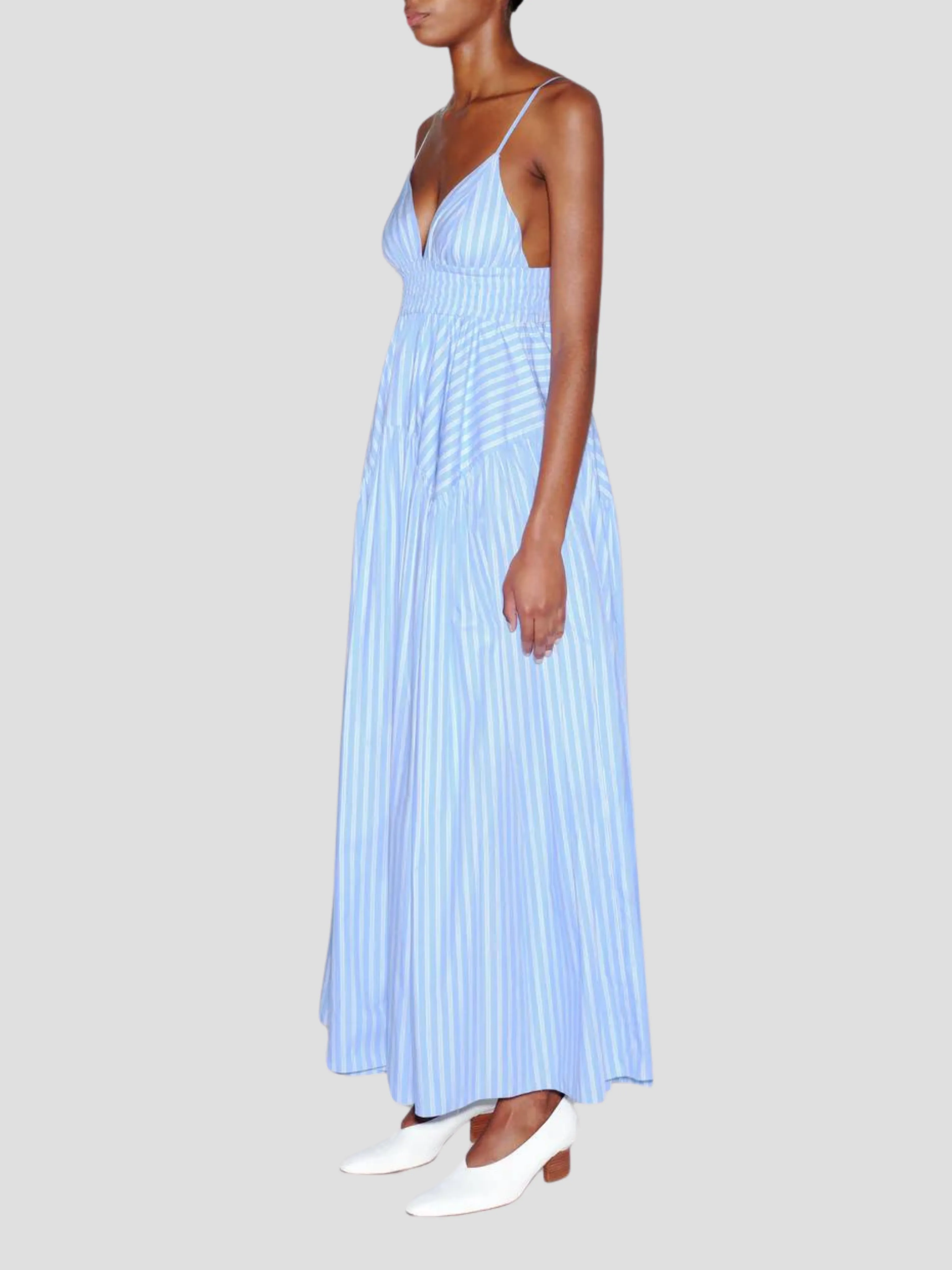 Gathered Peplum Camisole Midi Dress in Sky Blue