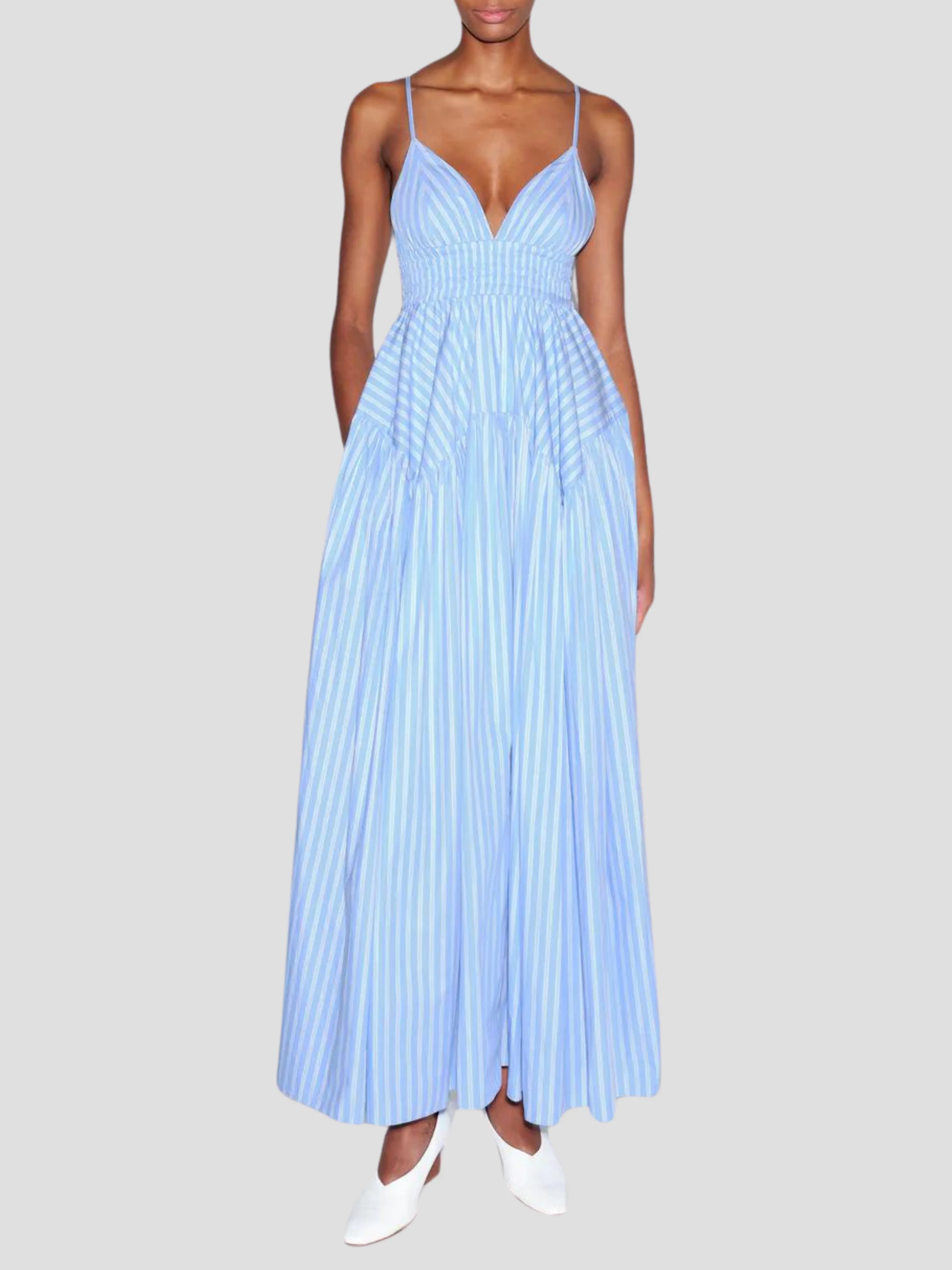 Gathered Peplum Camisole Midi Dress in Sky Blue