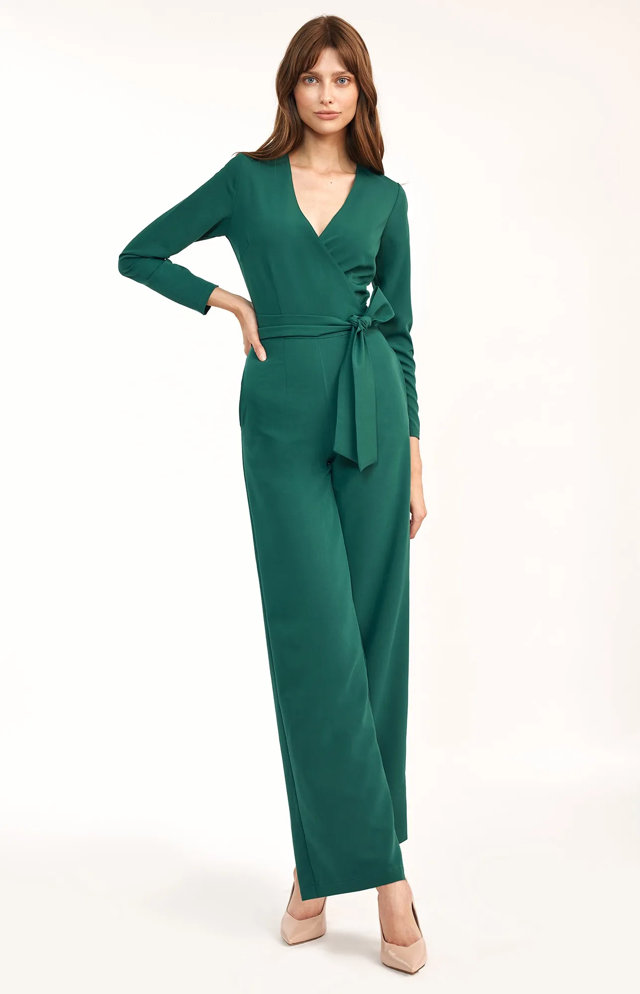 Green wrap neckline jumpsuit