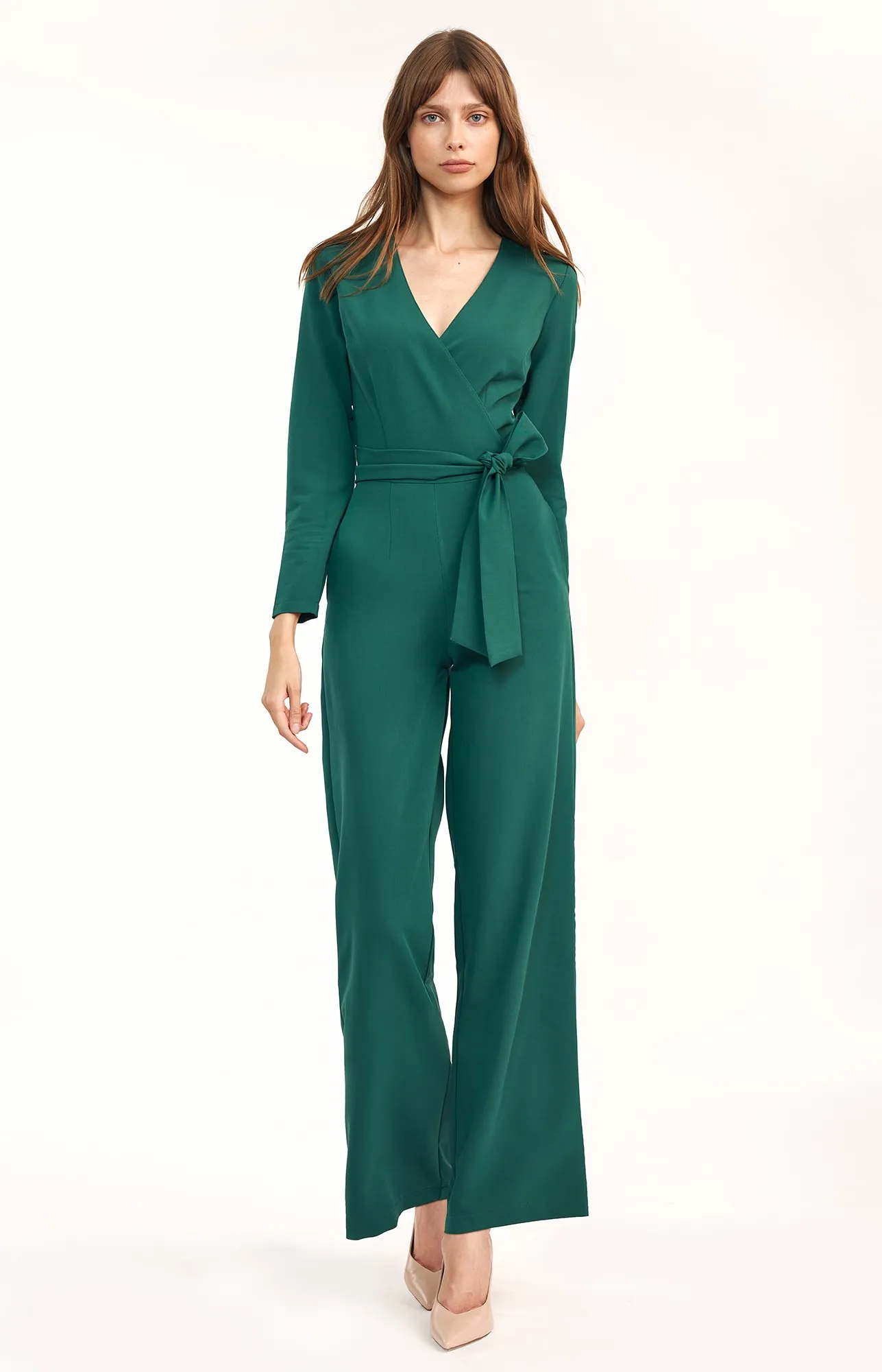 Green wrap neckline jumpsuit