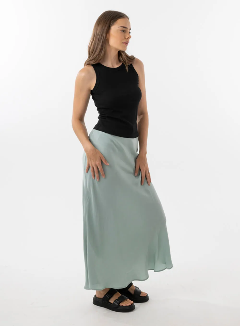 Hazel Cupro Midi Skirt-SAGE