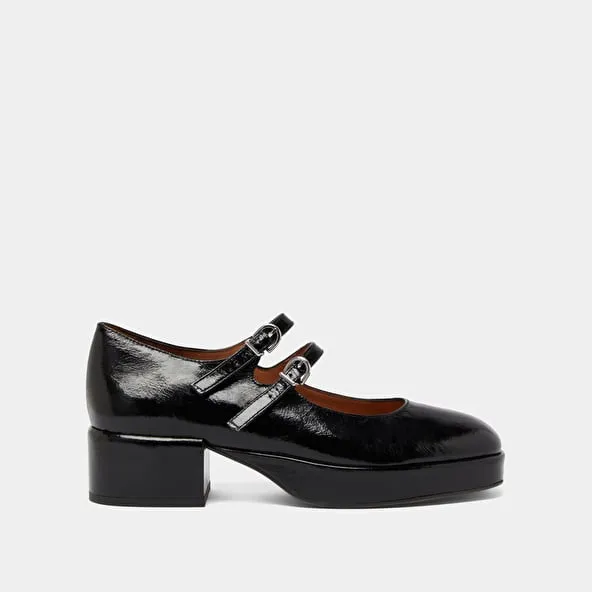 Heeled mary janes with straps in black leather