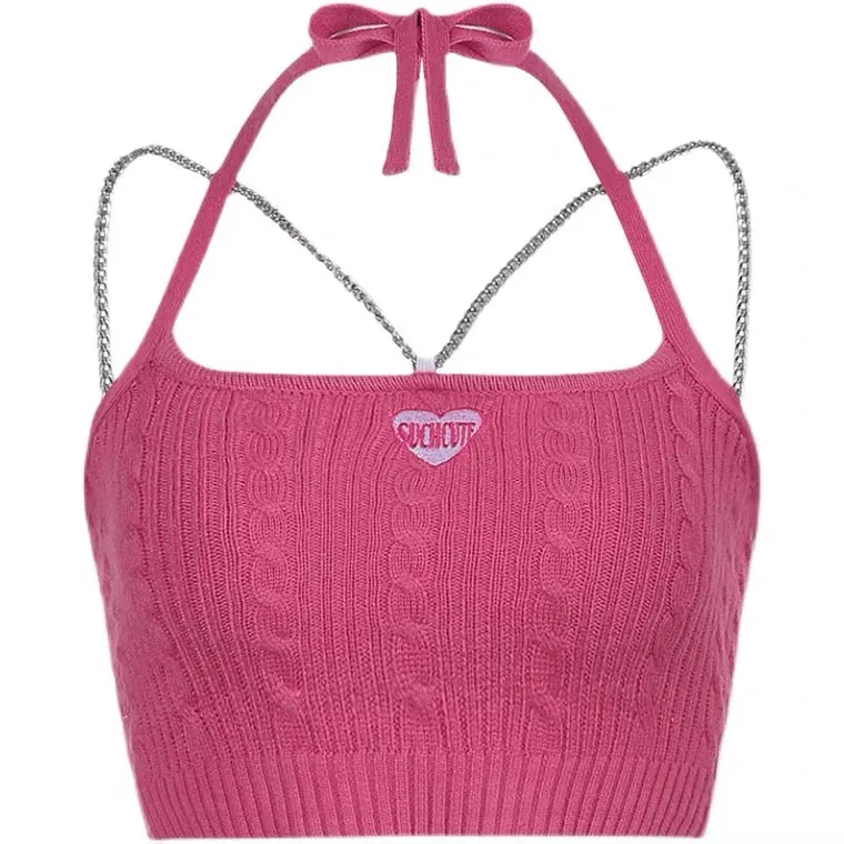 Hot pink chain camisole crop tops