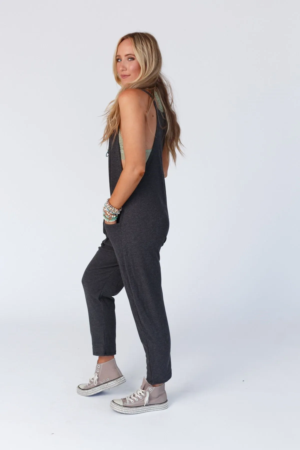 Hot Shot Harem Jumpsuit - Charcoal