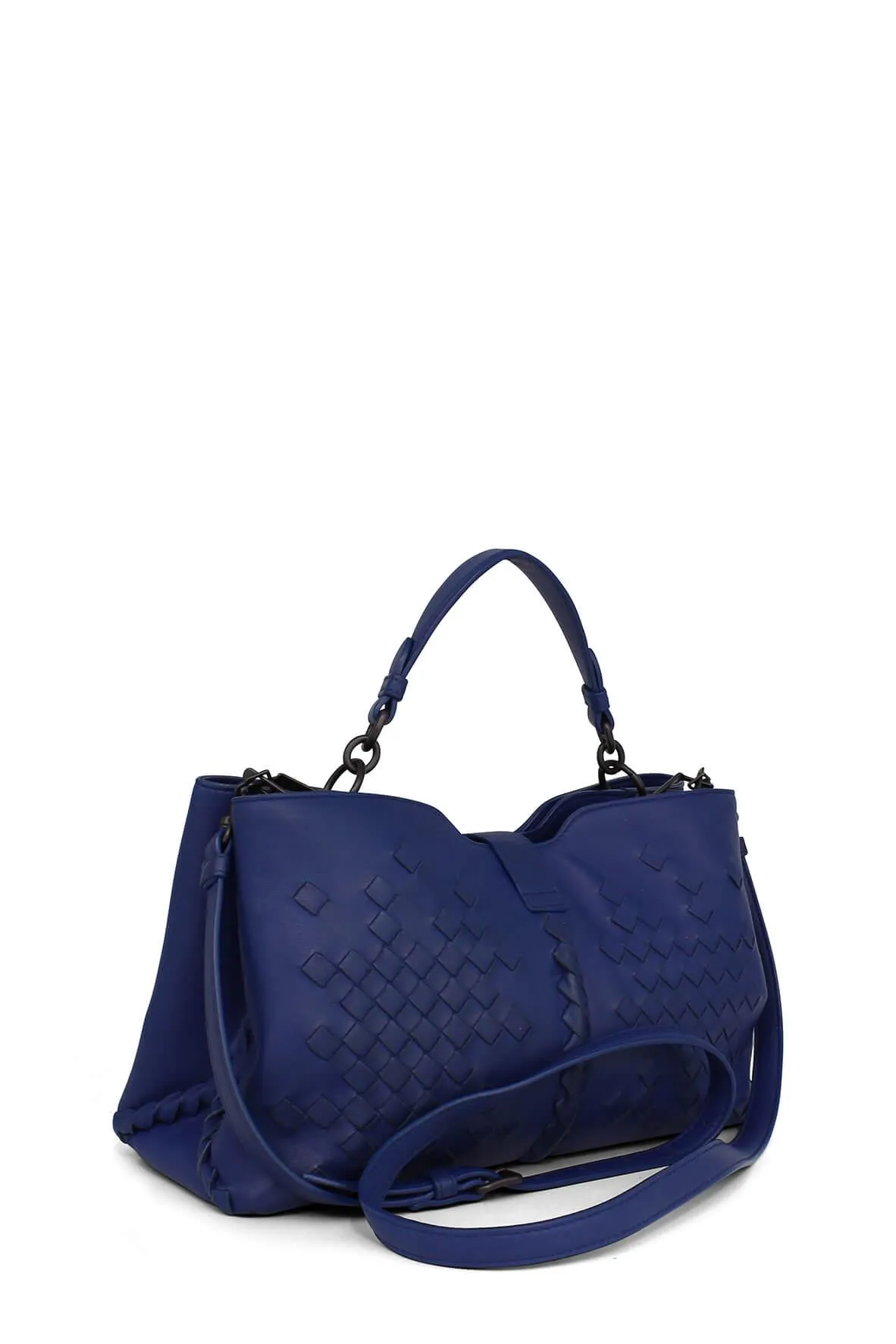 Intrecciato Trimmed Satchel Blue