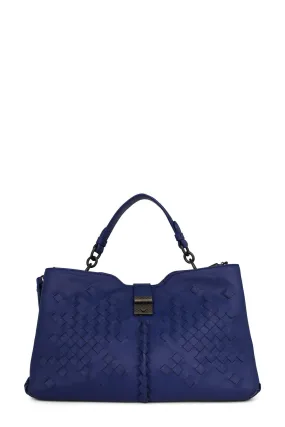 Intrecciato Trimmed Satchel Blue