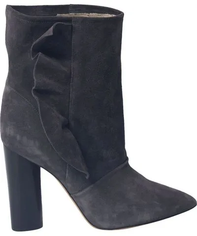 IRO Ruffle Trimmed Ankle Boots in Grey Suede