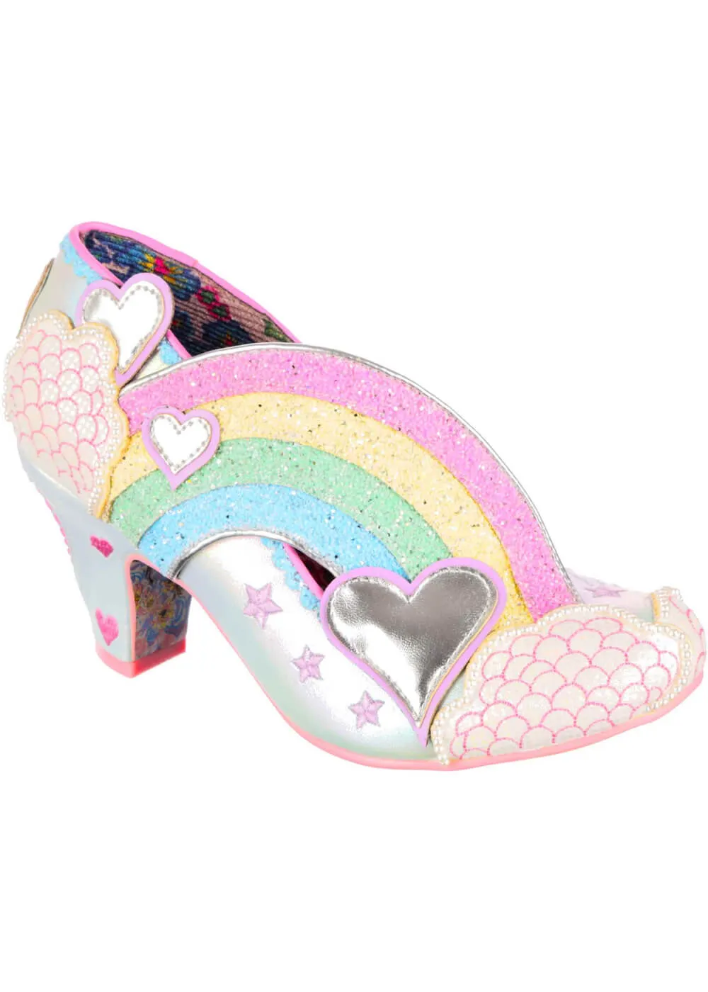 Irregular Choice Summer Showers Rainbow 70's Pumps Soft Blue