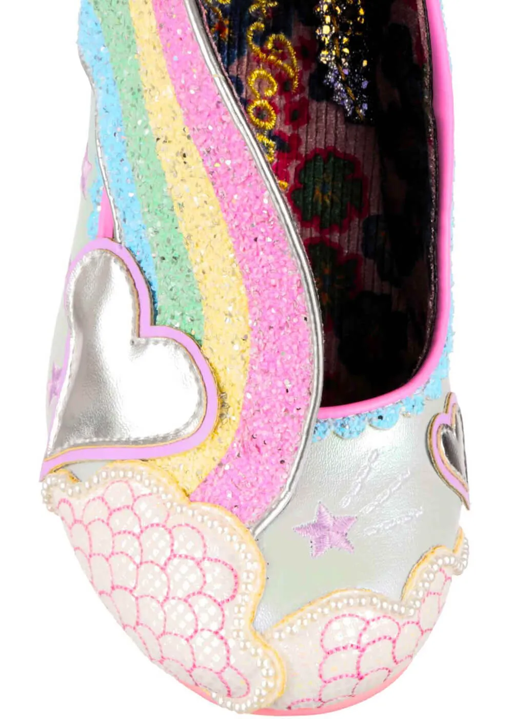 Irregular Choice Summer Showers Rainbow 70's Pumps Soft Blue