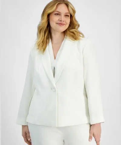 Kasper Plus Size Stretch Crepe One-Button Blazer