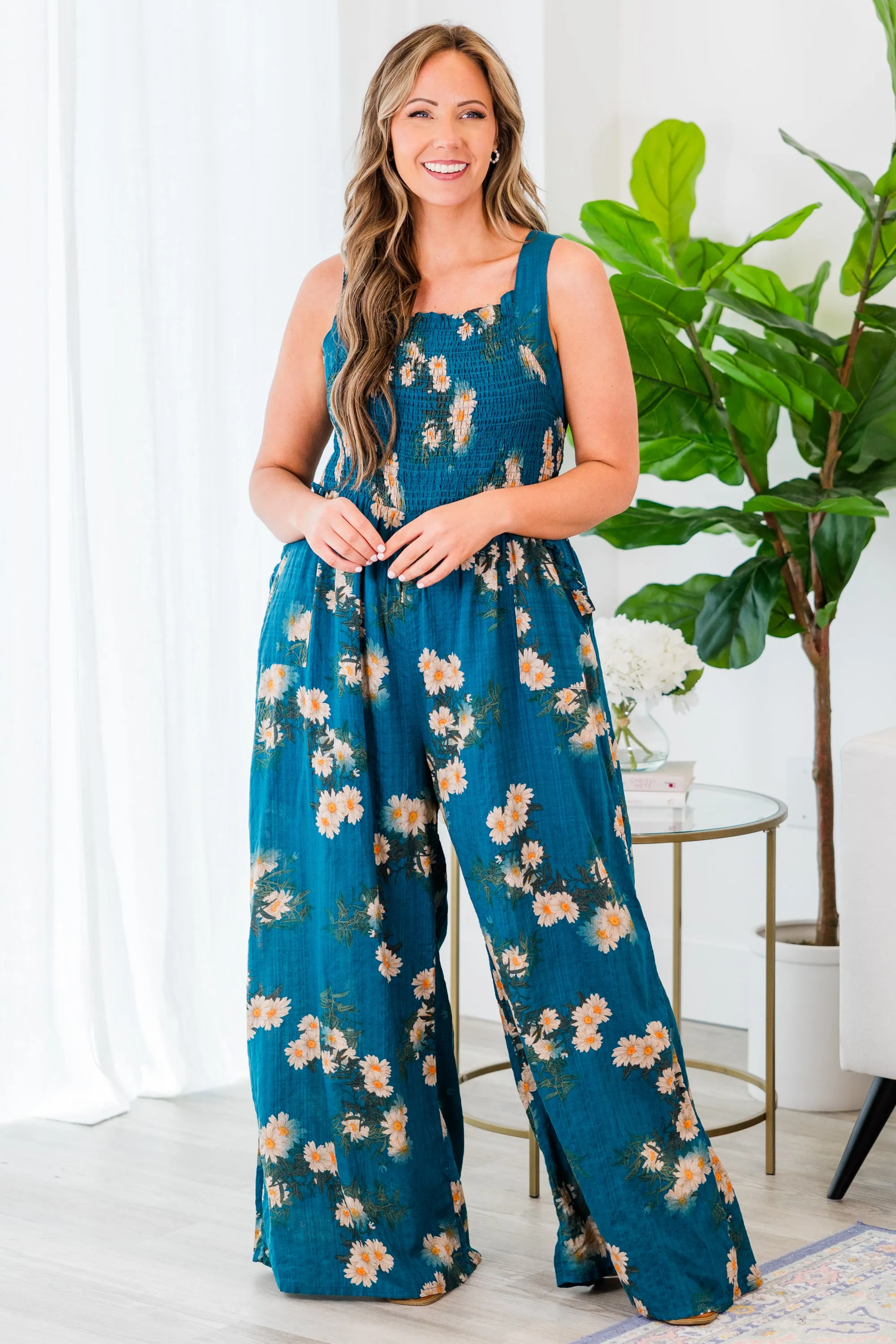 Keeping Interest Jumpsuit, Teal