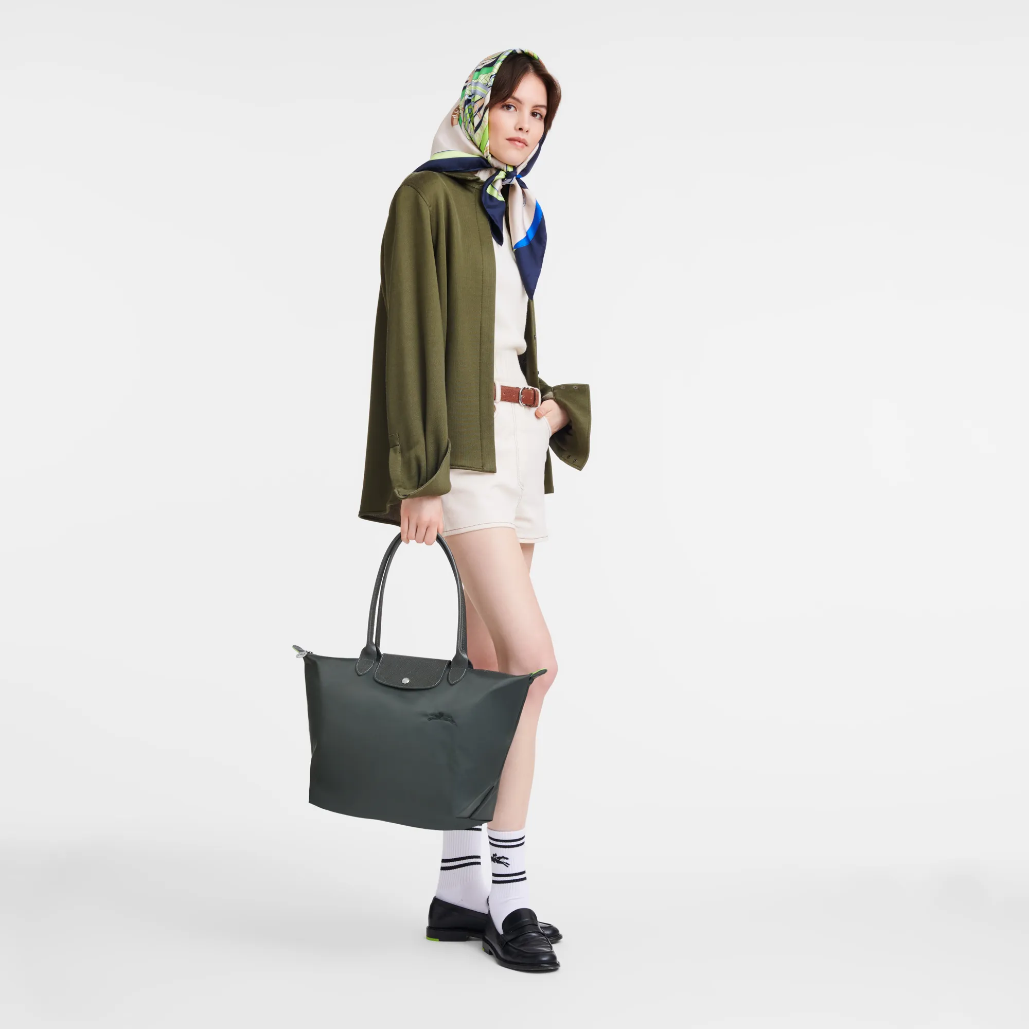 Le Pliage Green L Tote bag Graphite - Recycled canvas