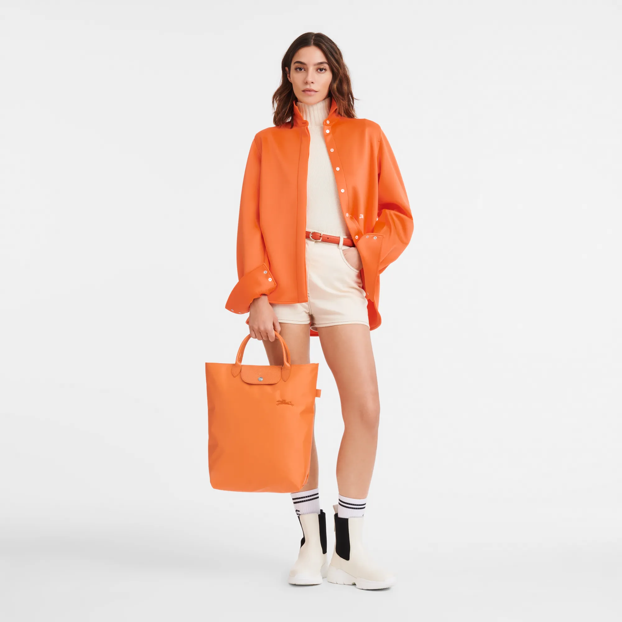 Le Pliage Green M Tote bag Orange - Canvas