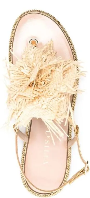 Le Silla Rose raffia-weave flat sandals Neutrals