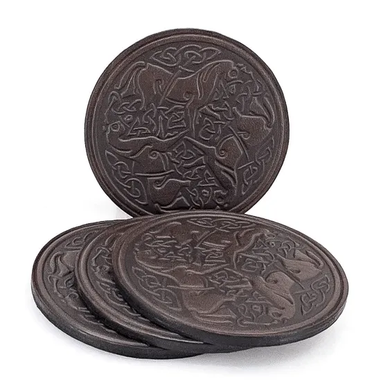 Leather Celtic Horses Coaster Set