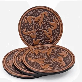 Leather Celtic Horses Coaster Set