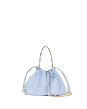 Loeffler Randall Layne Pleated Handheld Clutch with Rhinestone Strap- Blue