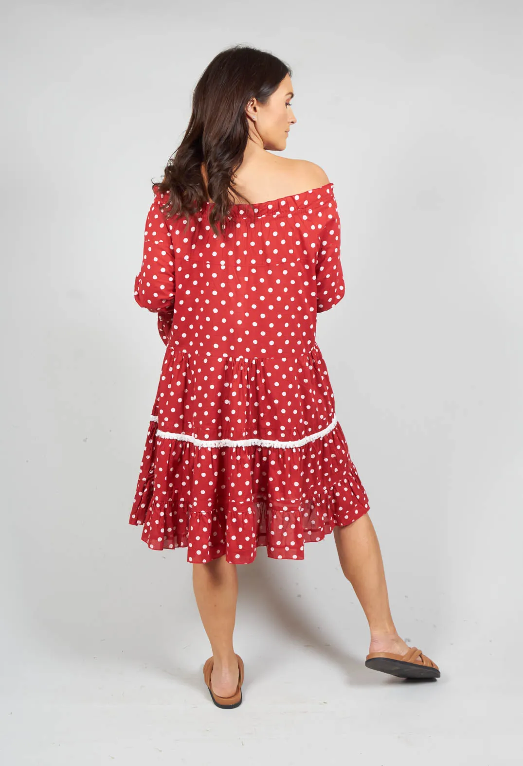 Long Sleeve Tunic in Audrey Red and White Polkadot