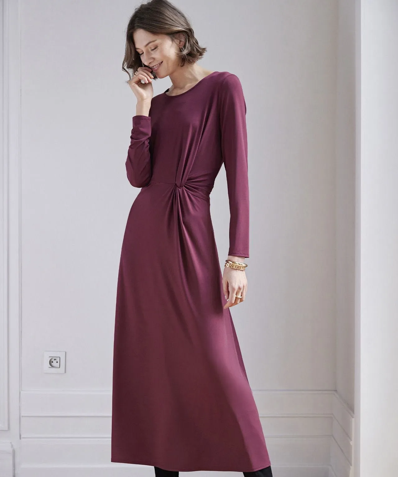 Long Sleeved Side Knot Detail Jersey Dress