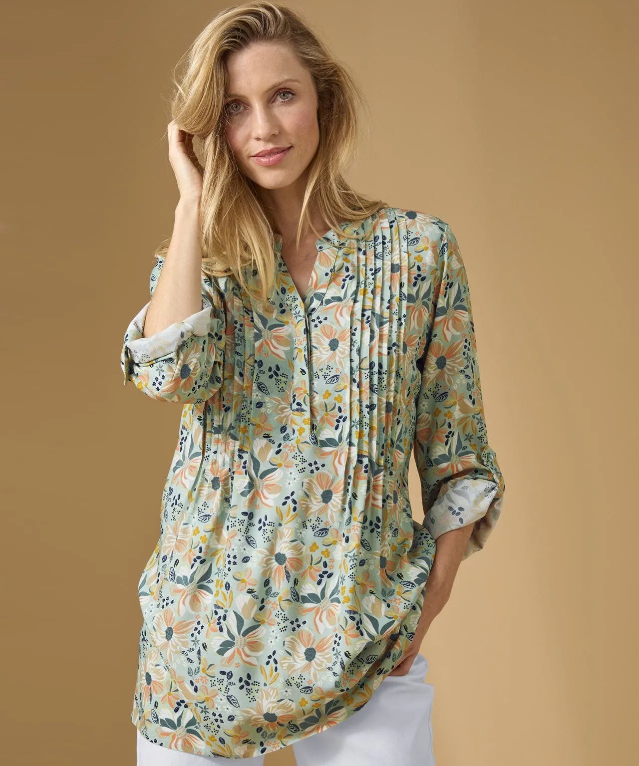 Longline Floral Printed Tunic Blouse