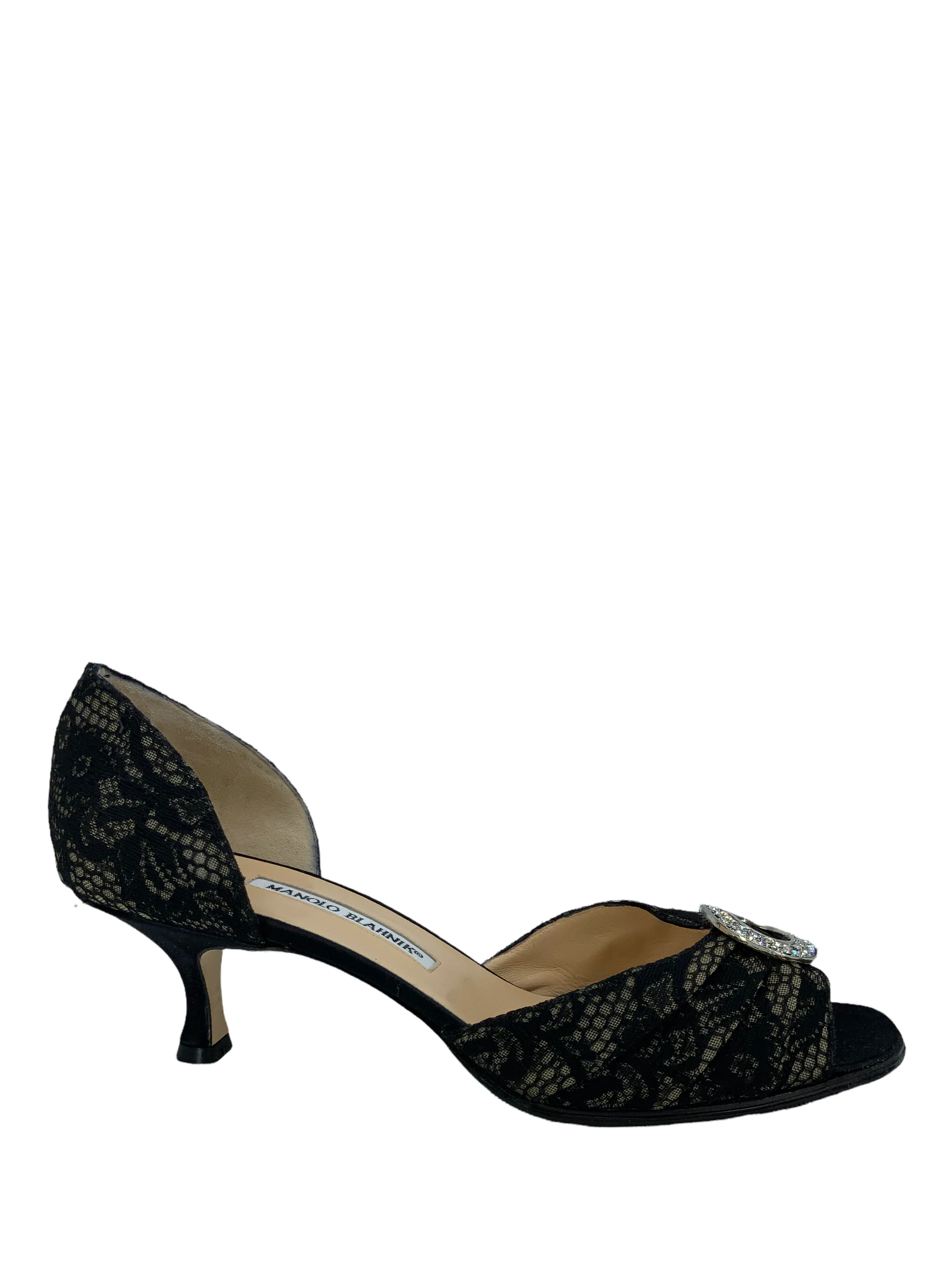 Manolo Blahnik Sedaraby Embellished Lace d'Orsay Pumps Size 10.5