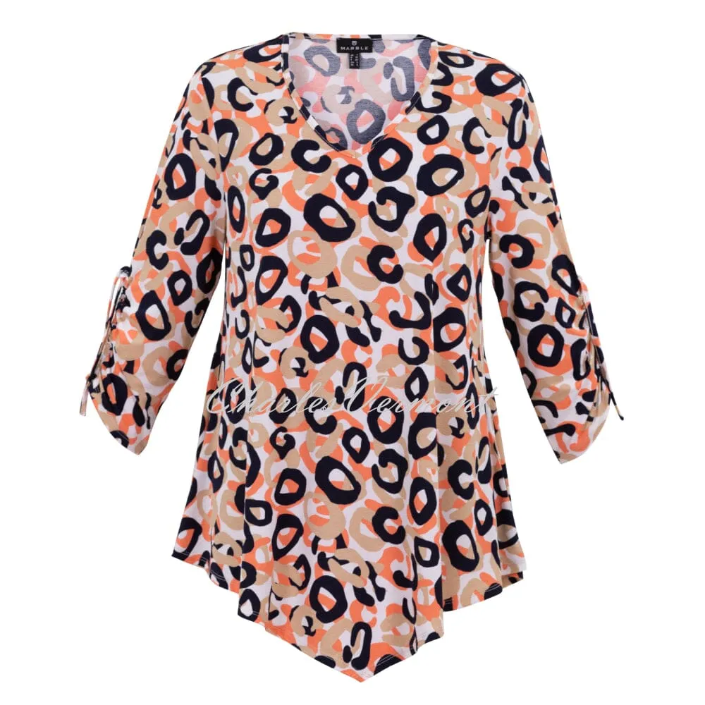 Marble Animal Print Tunic Top - Style 6957-196 (Champagne / Navy / Multi)