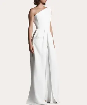 Maticevski Women's Eros Pleated Angular Strapless Wide-Leg Jumpsuit