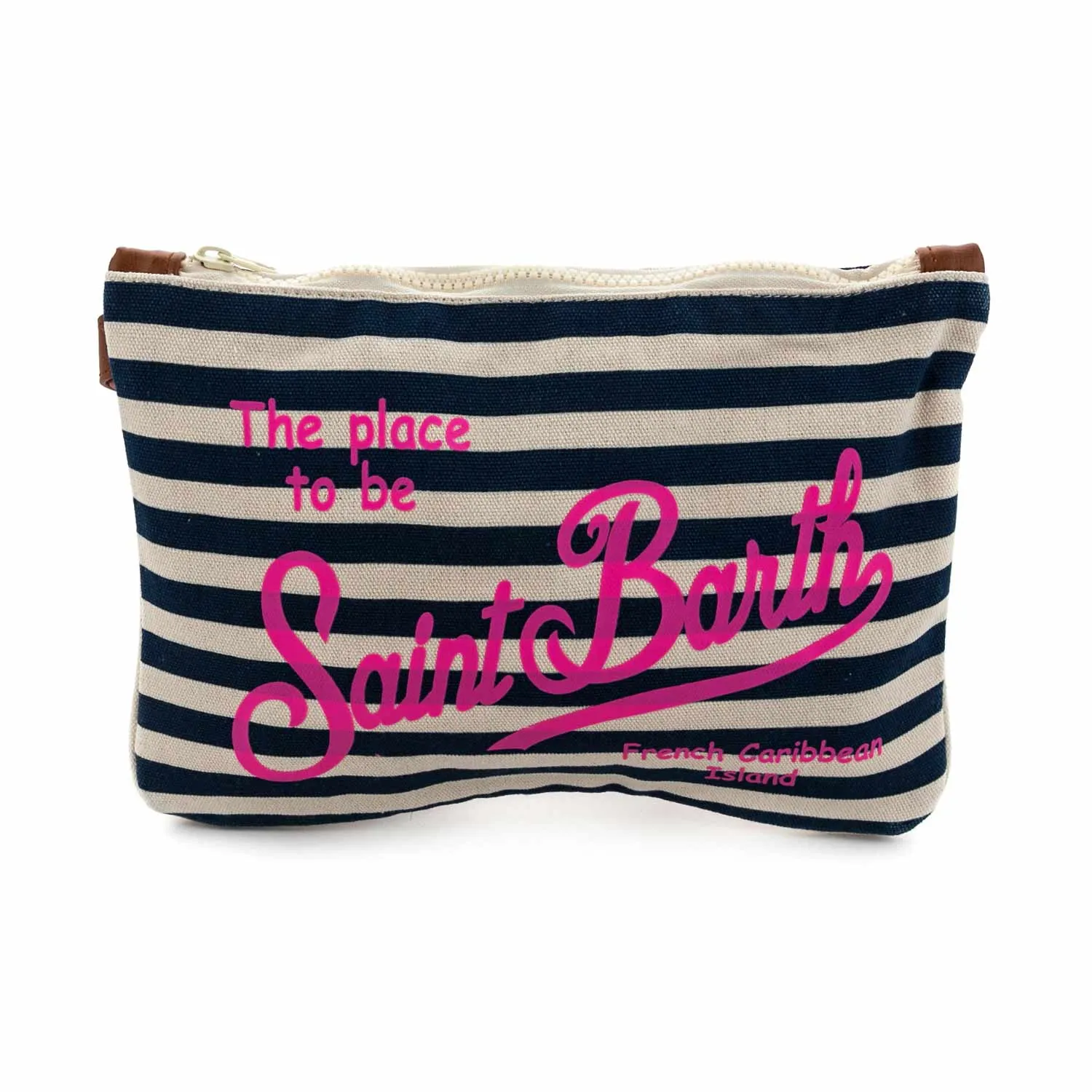 Mc2 Saint Barth Cream And Navy Blue Striped Parisienne Clutch