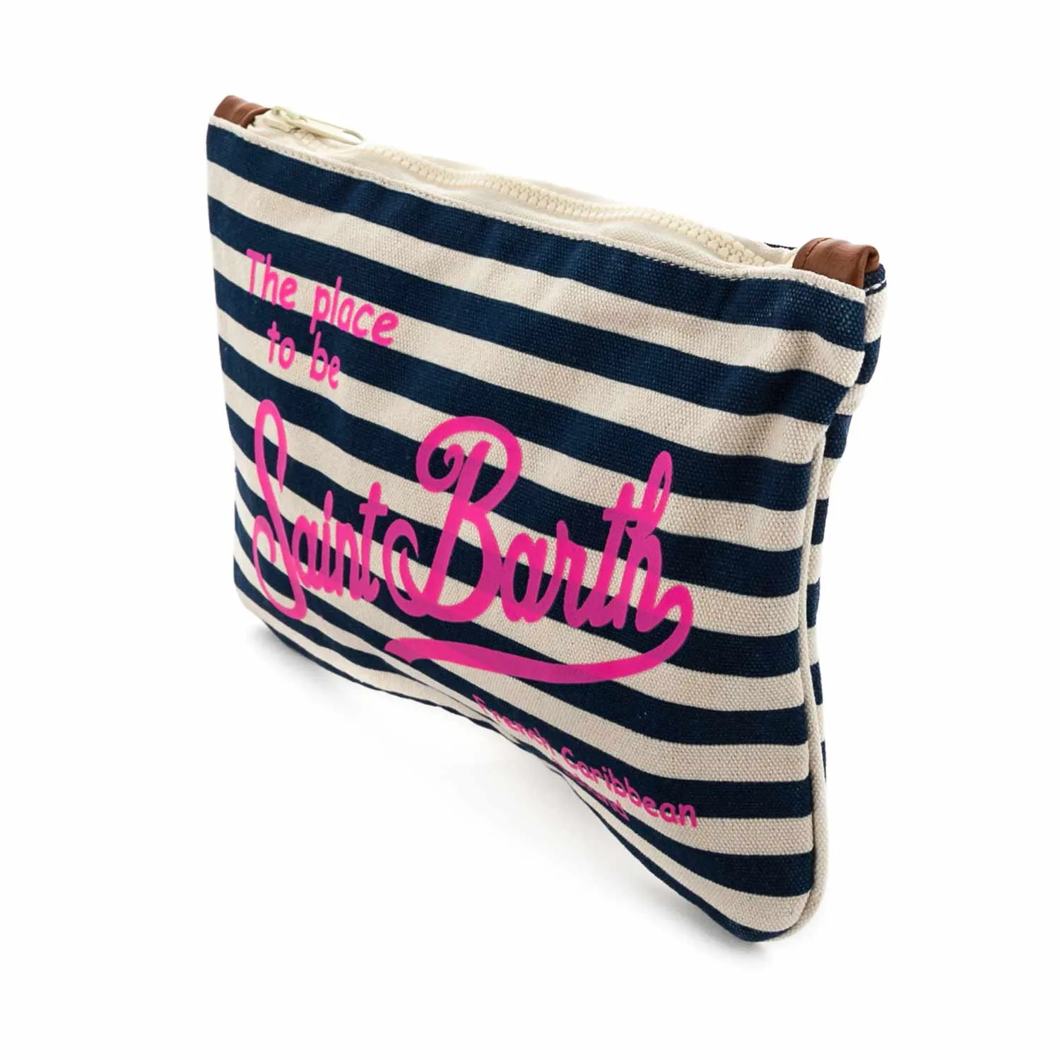 Mc2 Saint Barth Cream And Navy Blue Striped Parisienne Clutch