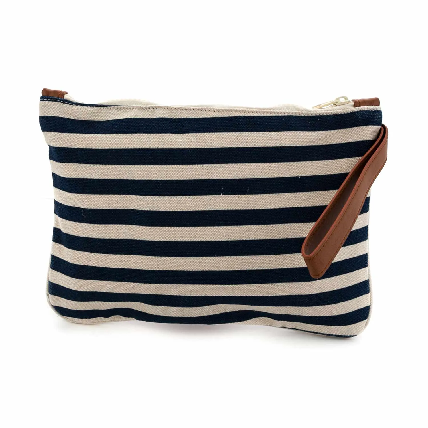 Mc2 Saint Barth Cream And Navy Blue Striped Parisienne Clutch