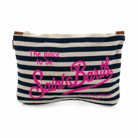 Mc2 Saint Barth Cream And Navy Blue Striped Parisienne Clutch