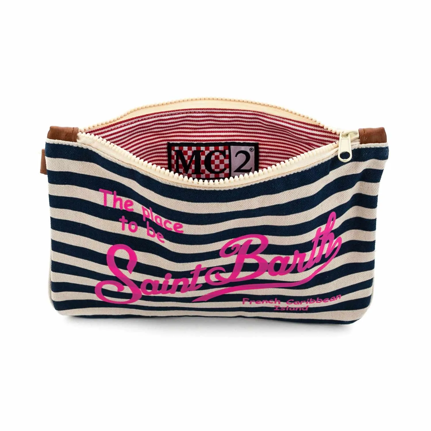 Mc2 Saint Barth Cream And Navy Blue Striped Parisienne Clutch