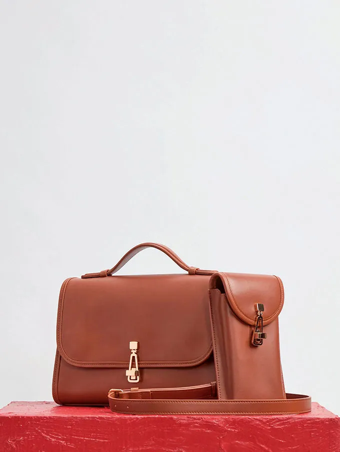 Medium Leonora Flap Bag in Cognac Leather