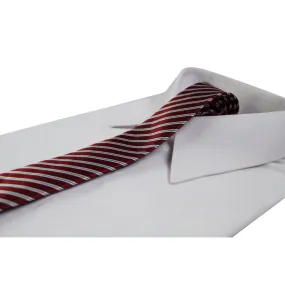 Mens Dark Red, White & Black Striped 5cm Skinny Neck Tie