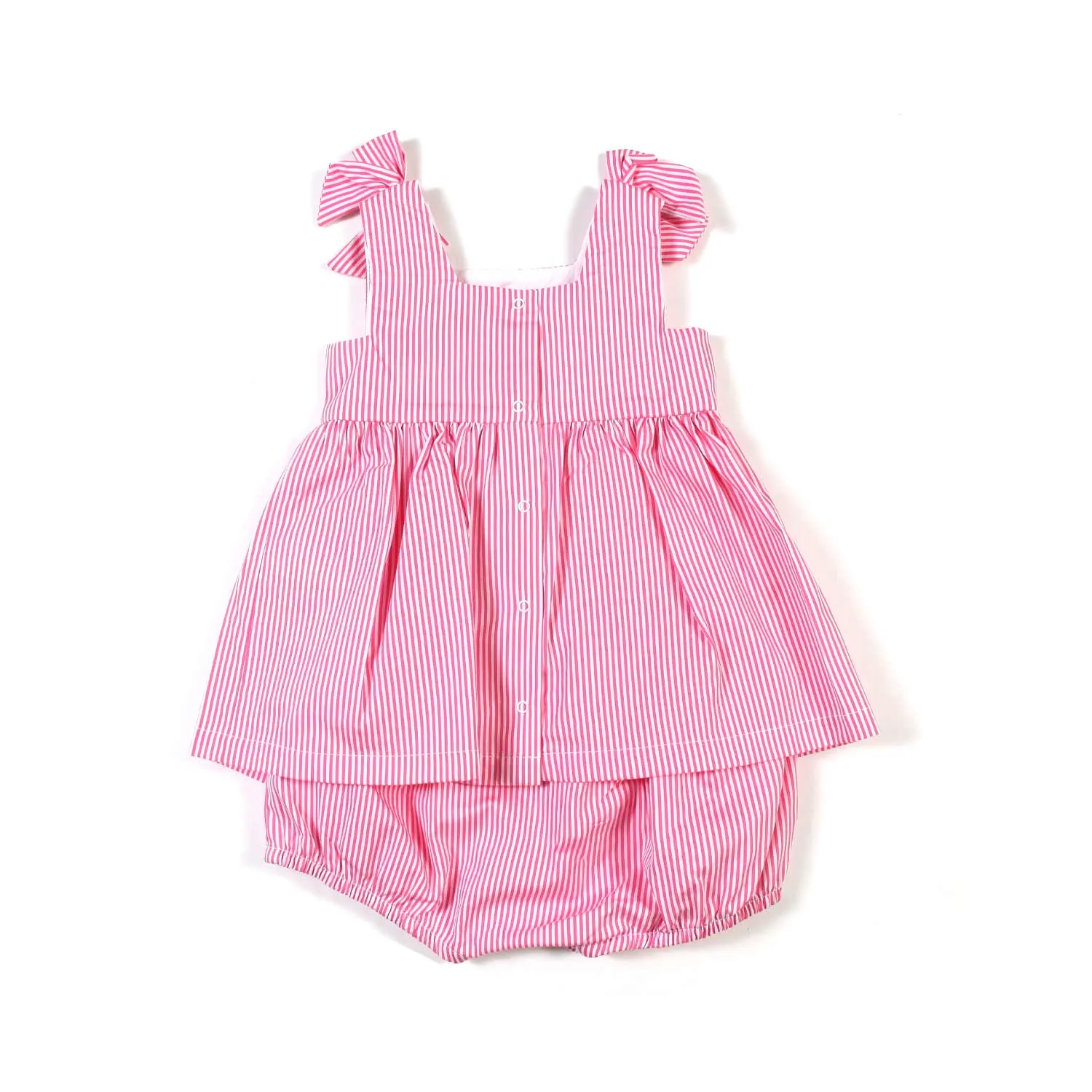 Moschino Pink And White Striped Romper With Teddy Bear