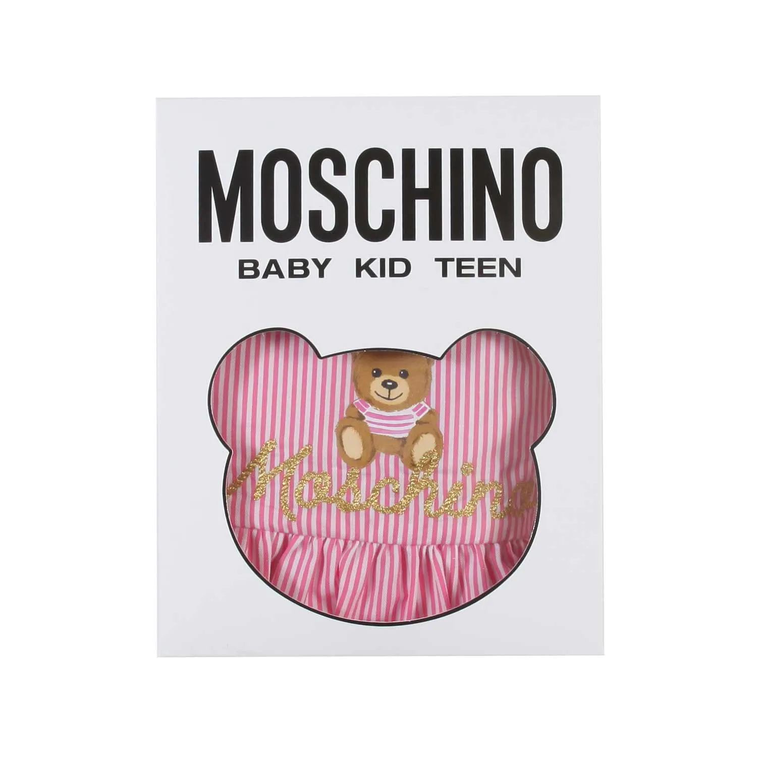 Moschino Pink And White Striped Romper With Teddy Bear