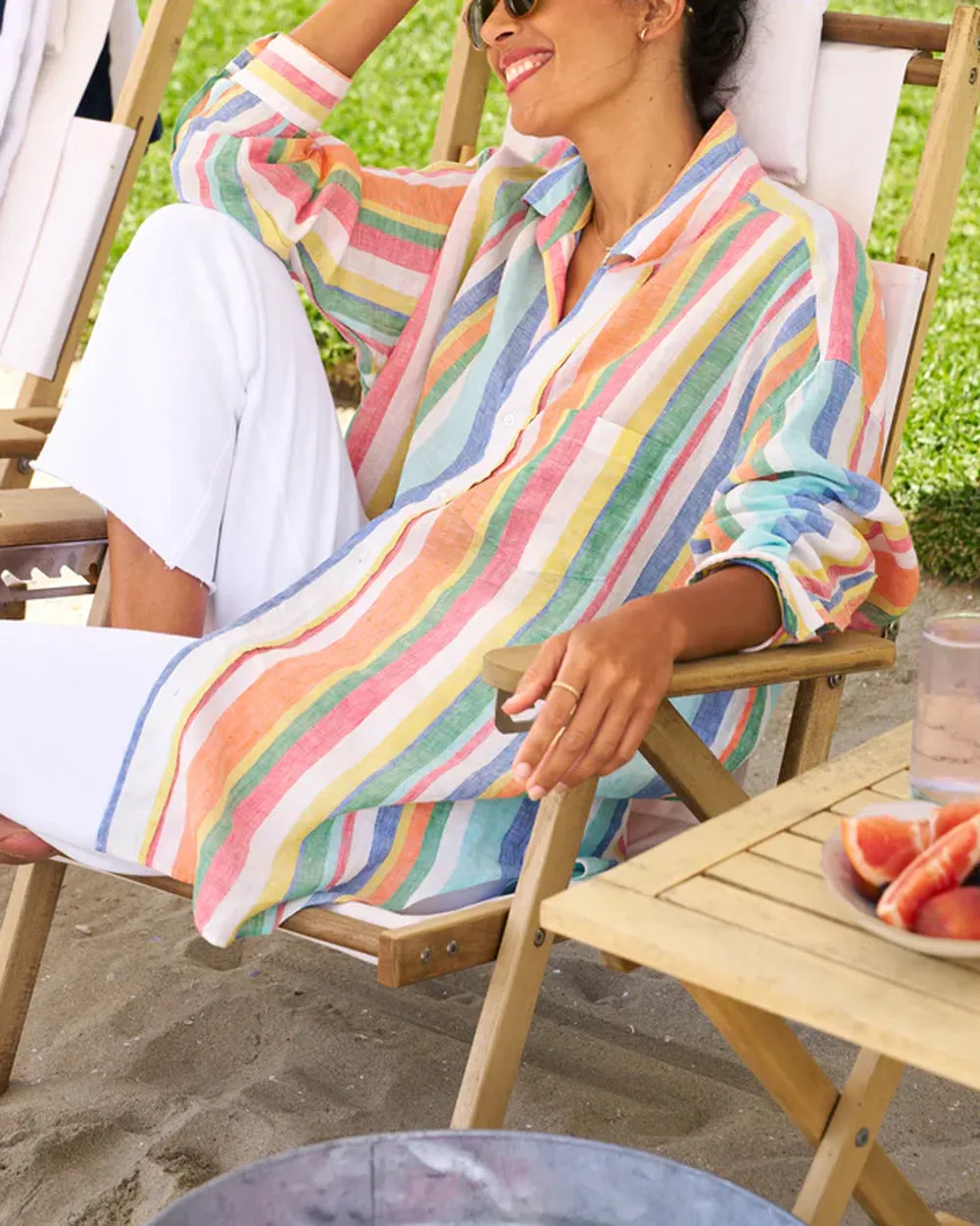 Multicolor Stripe Linen Mackenzie Button Up Shirt