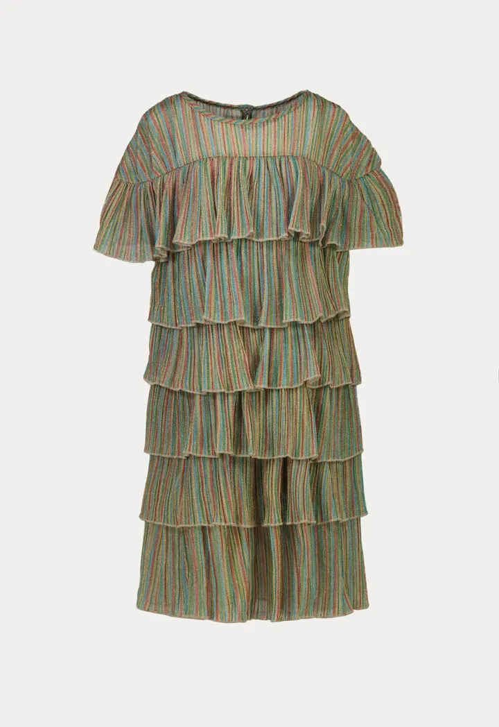 Multicolor Tiered Stripes Lurex Layers Dress