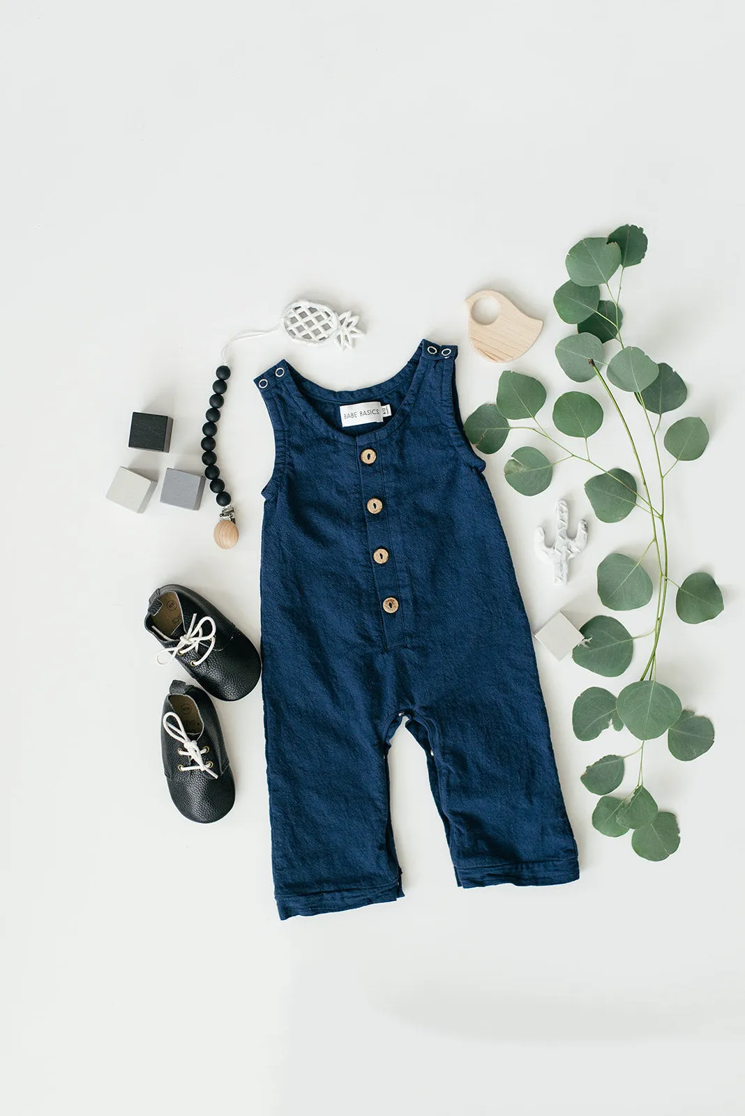 Navy Linen Basic Romper