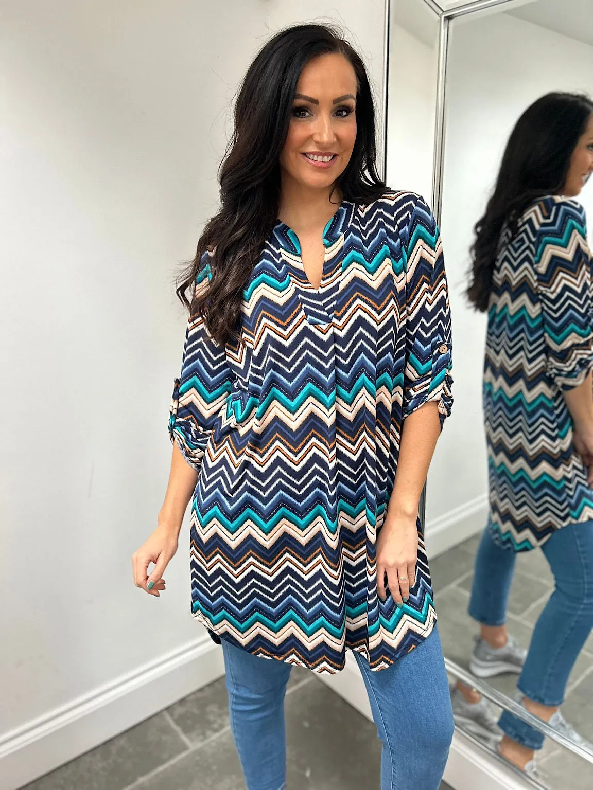 Navy Sketched Zig Zig Pattern Tunic Gloria