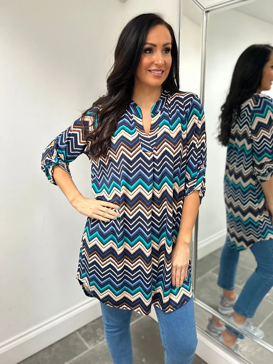 Navy Sketched Zig Zig Pattern Tunic Gloria