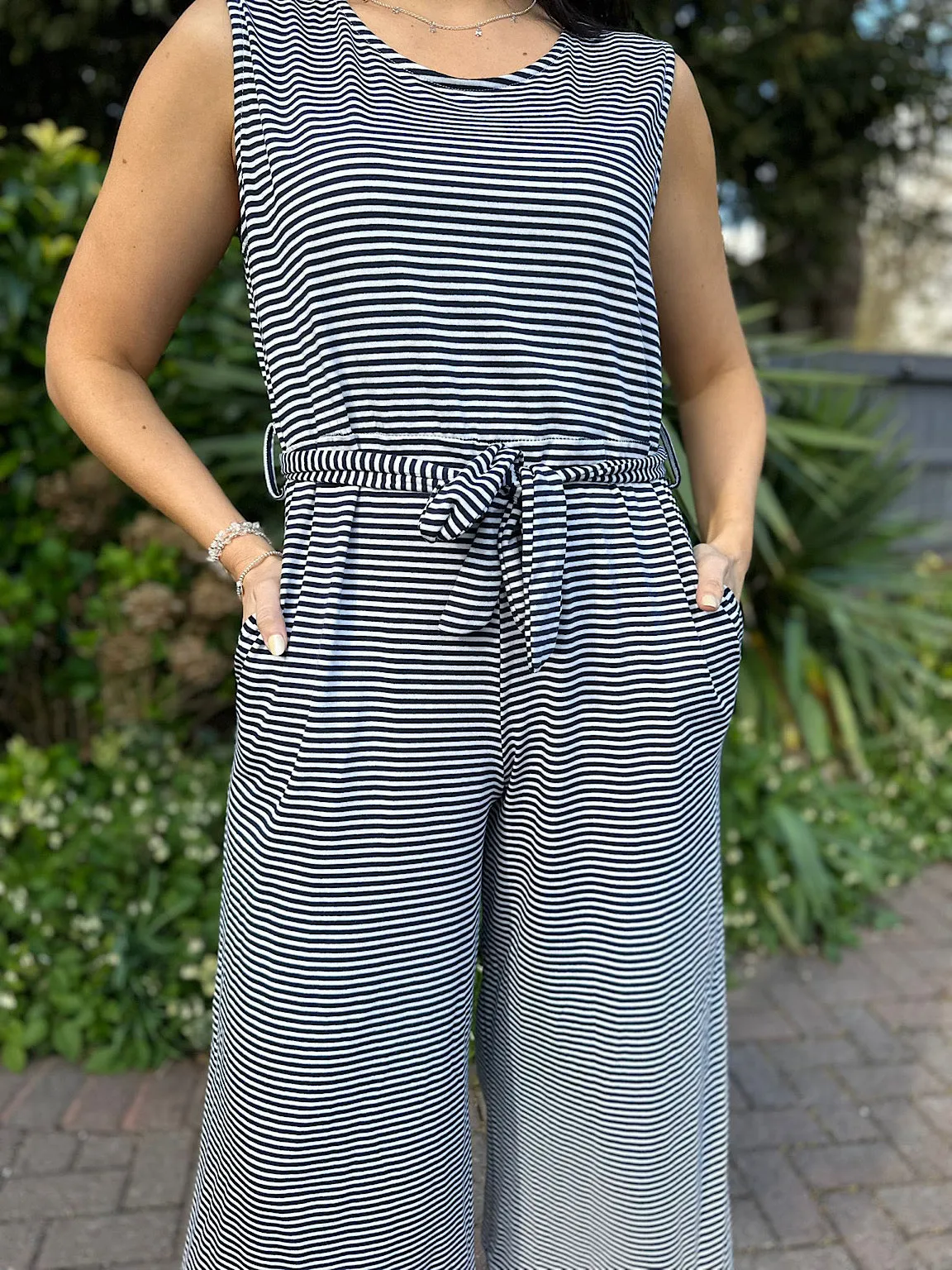 Navy Sleeveless Striped Jumpsuit Janet