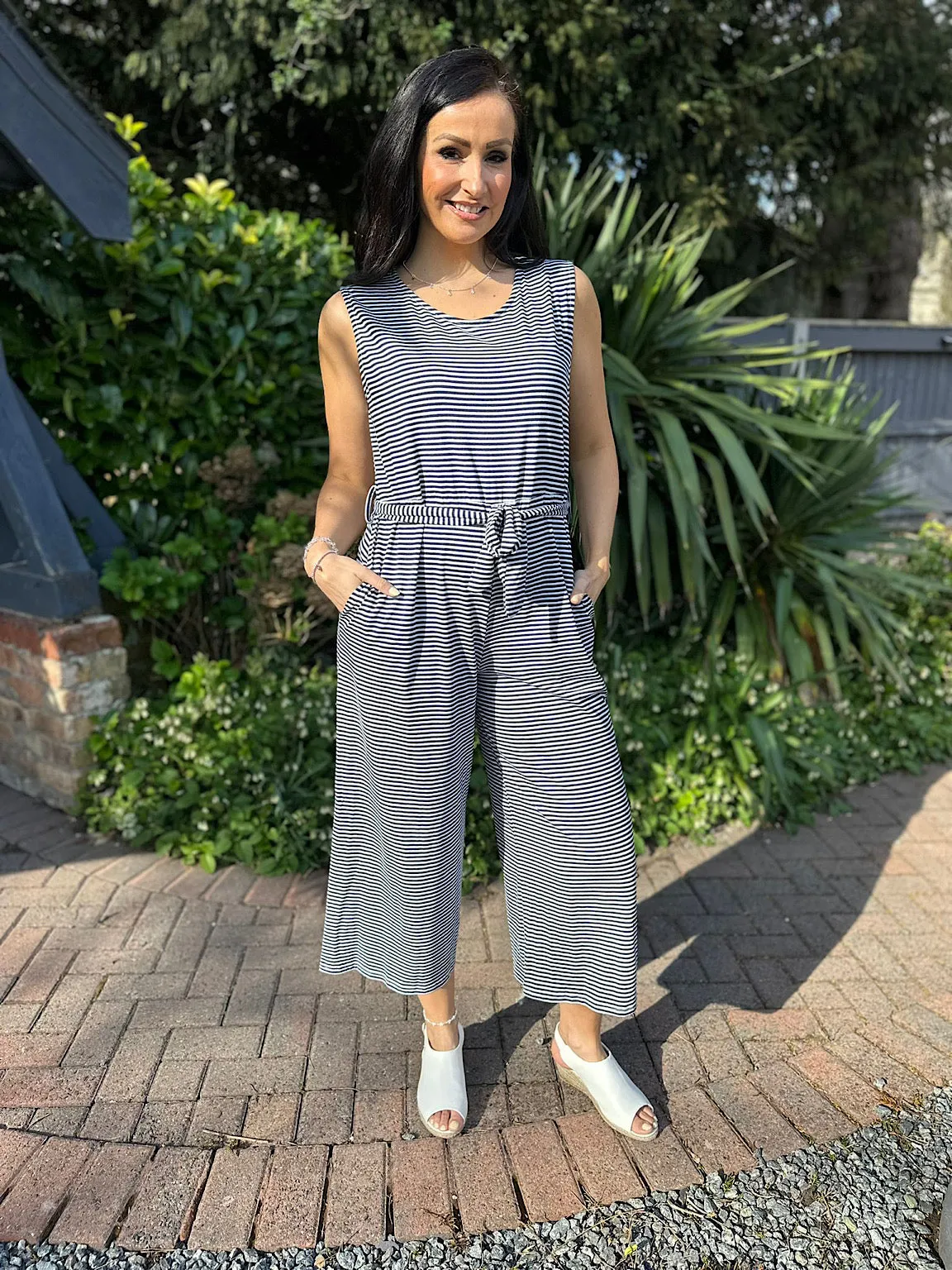 Navy Sleeveless Striped Jumpsuit Janet