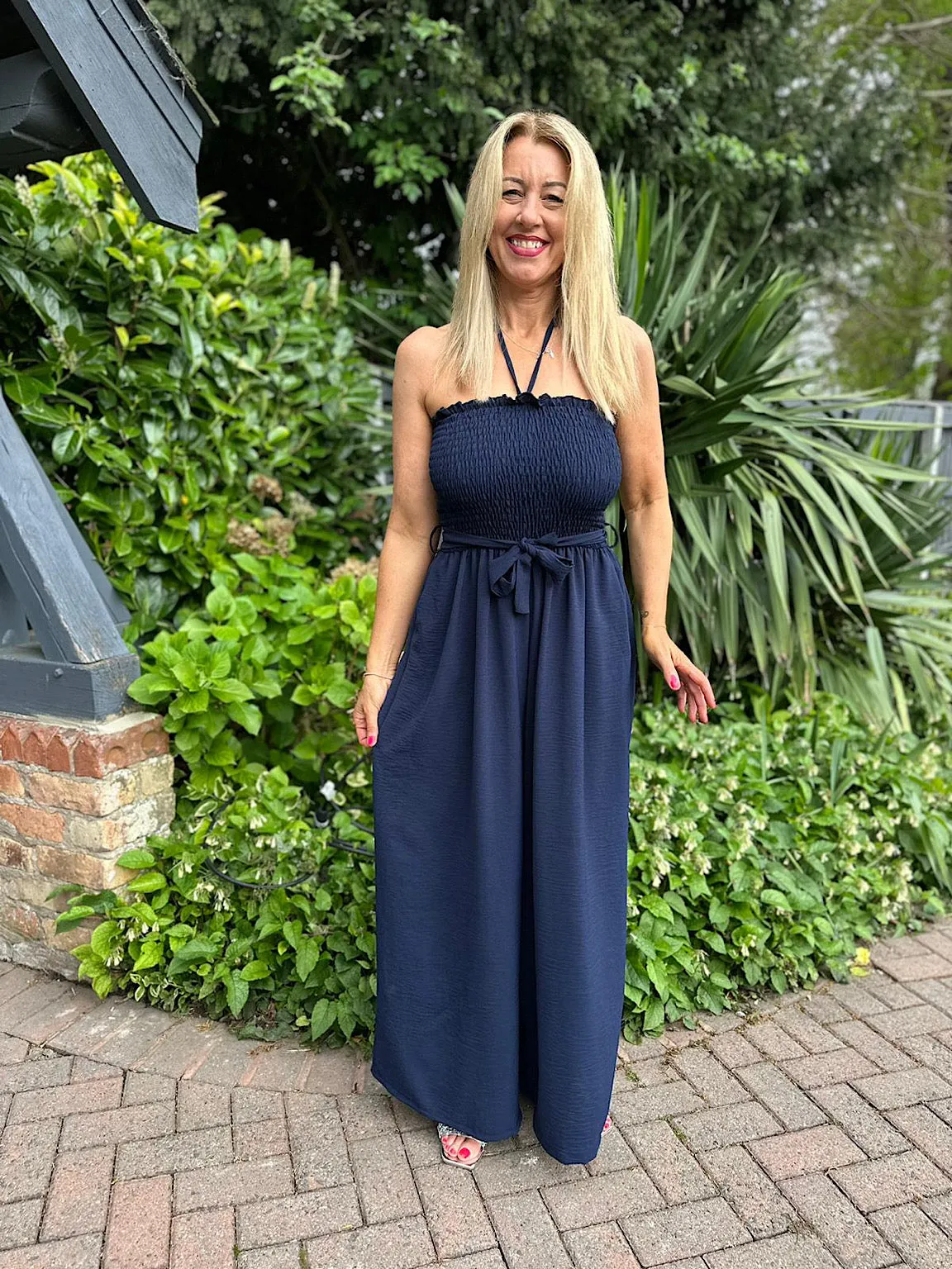 Navy Wide Leg Jumpsuit Melanie