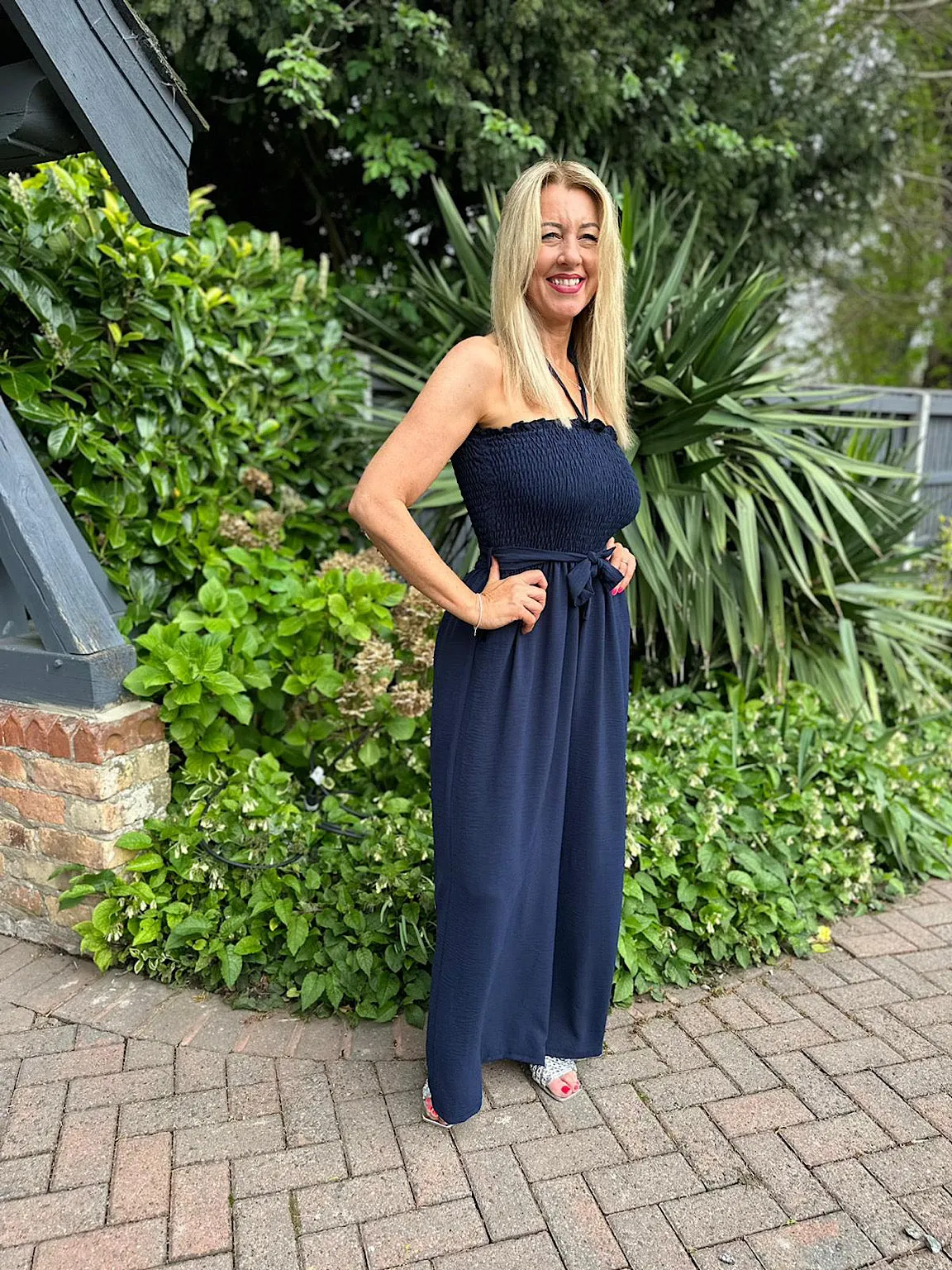 Navy Wide Leg Jumpsuit Melanie